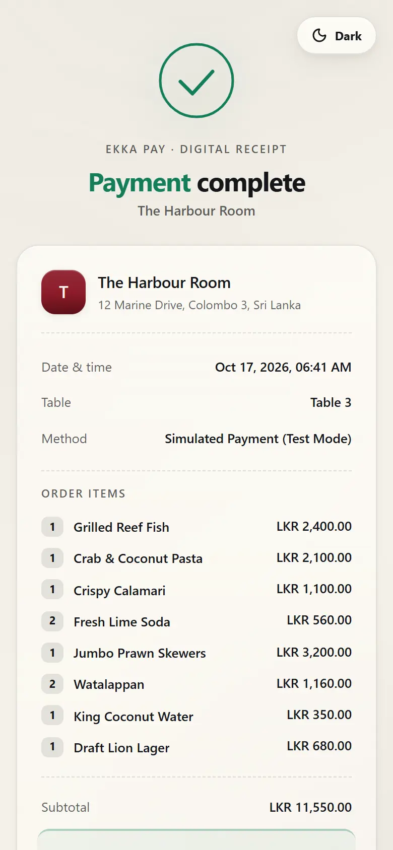 Ekka digital receipt after payment